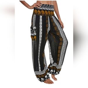 Urban Coco Harem Pants Elephant Print Loosefit Black White XL